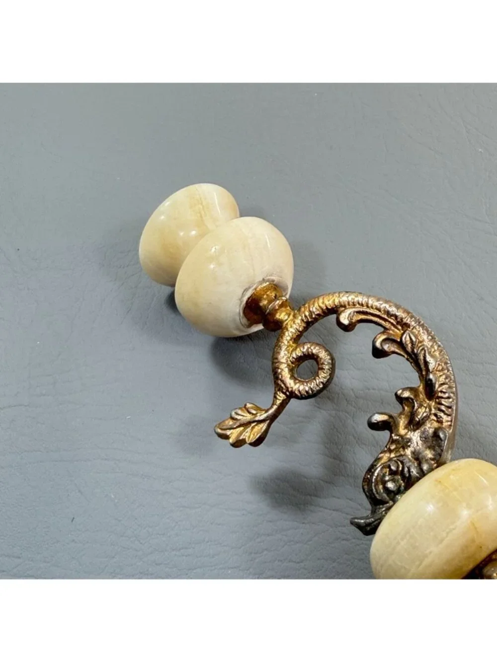 Vintage Onyx Marble Brass Dolphin Candlestick Hollywood Regency Pricket 8
